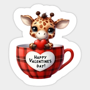 Valentine Giraffe In Tea Cup Sticker